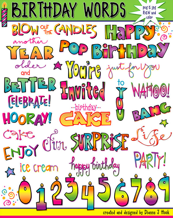 Birthday Words Clip Art Download