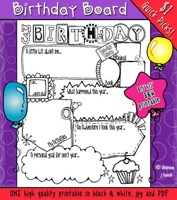 My Birthday - Printable Journaling Board Download