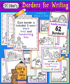 Cute clip art borders for writing prompts, handwriting practice, journals and more