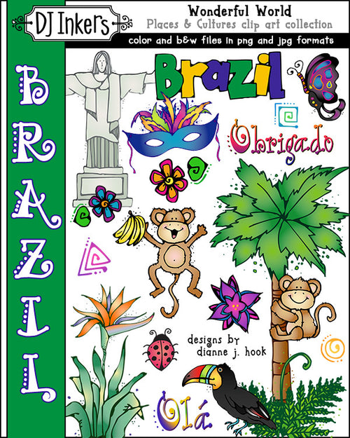 Fun kids clip art for Brazil, South America and the Amazon rainforest by DJ Inkers