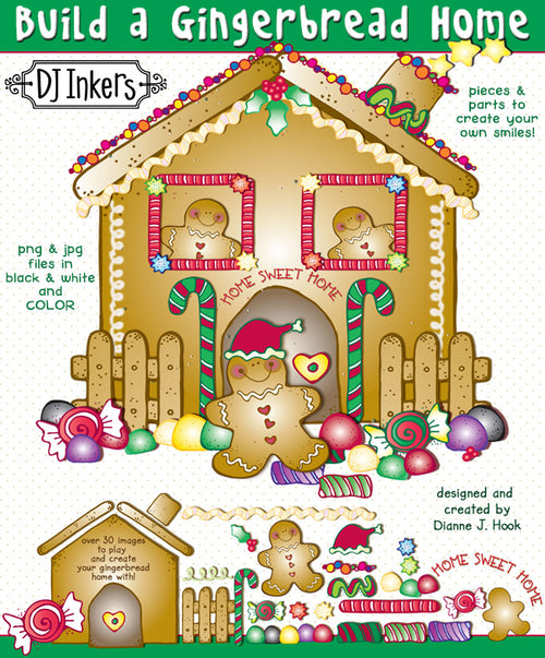 Build your own Gingerbread home with cute holiday clip art by DJ Inkers