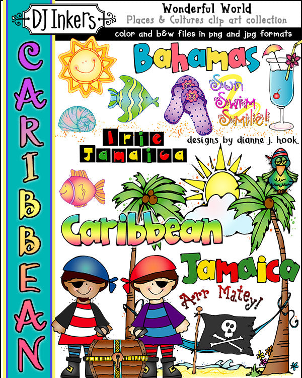 Caribbean Clip Art for Beach, Bahamas & Jamaica