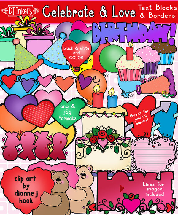 Celebrations & Love Text Blocks, Borders and Labels Clip Art