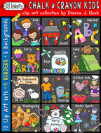 Chalk & Crayon Kids Clip Art Collection - 14 Download Bundle