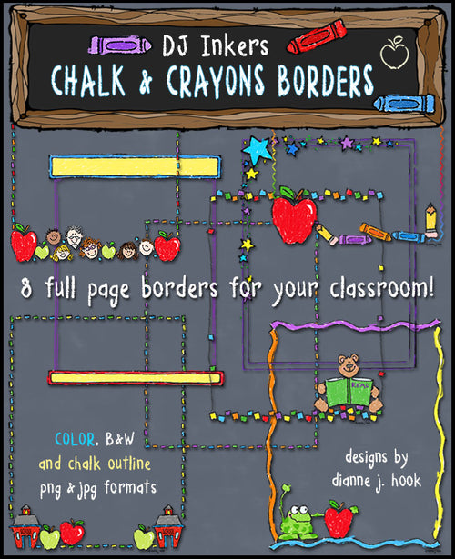 Chalk & Crayons clip art borders for school and teachers by DJ Inkers