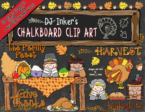 Cute Chalk & Crayon clip art for Thanksgiving by DJ Inkers