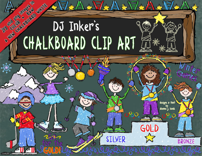 Winter Sports Chalk & Crayon clip art for the Olympics by DJ Inkers