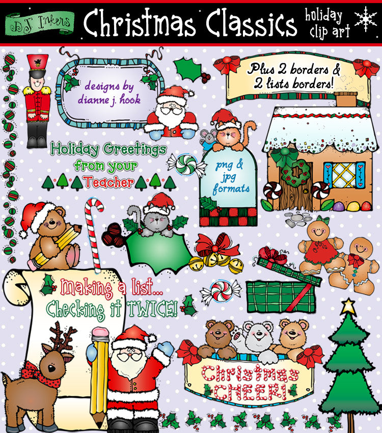 Cute, classic clip art for creating smiles at Christmas time by DJ Inkers