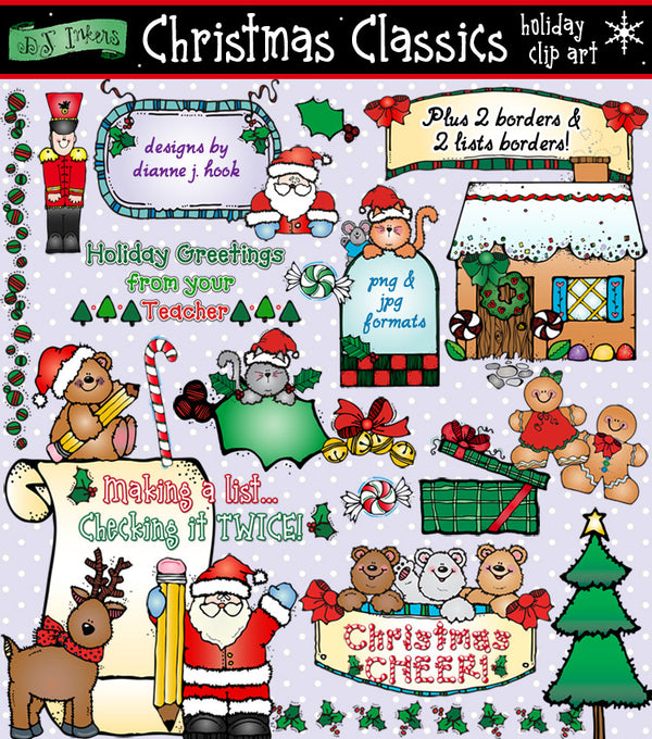 Cute, classic clip art for creating smiles at Christmas time by DJ Inkers