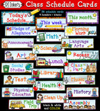 Class Schedule Cards for teachers and bulletin boards by DJ Inkers