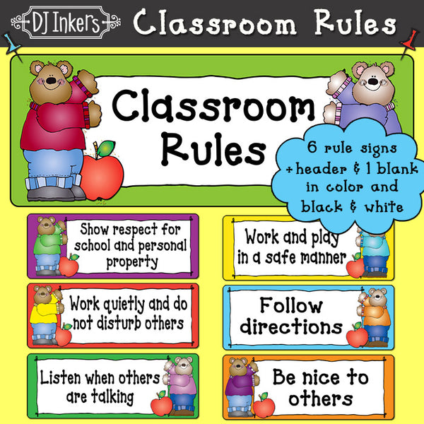 Cute classroom rule cards for teachers, bulletin boards and administrators by DJ Inkers
