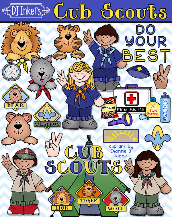 Cute Cub Scout clip art for kids by DJ Inkers