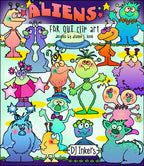 Fun alien clip art for kids, school and creating smiles for outer space by DJ Inkers