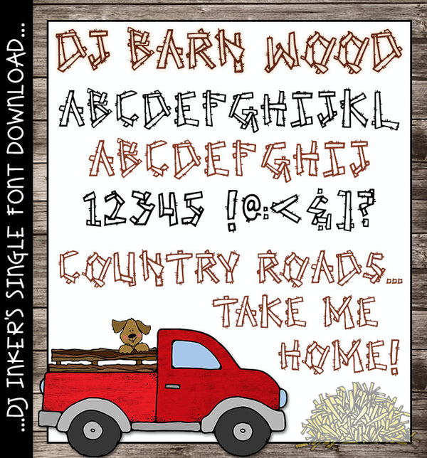 Give your text some country charm with DJ Inkers' rustic Barn Wood font