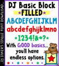 Type in big bold letters with a smile using DJ Basic Block Filled font byDJ Inkers