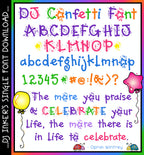 A fun confetti font for parties, birthdays and celebrations by DJ Inkers