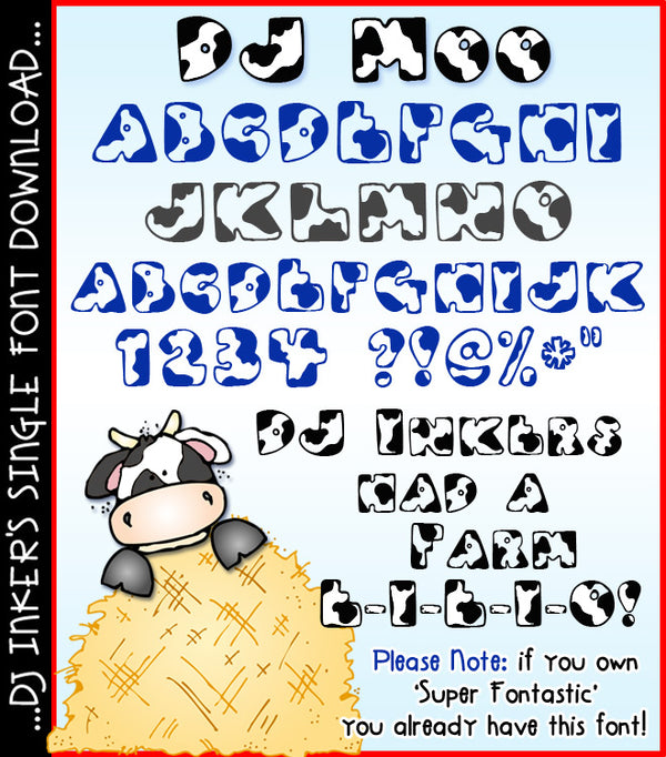 DJ Moo font has cute cow print lettering for farms and kids by DJ Inkers