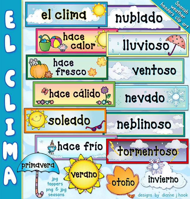El Clima - Weather Clip Art Headers in Spanish