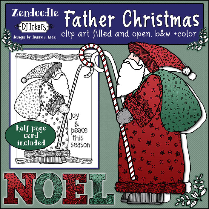Father Christmas Zen Doodle clip art Santa by DJ Inkers