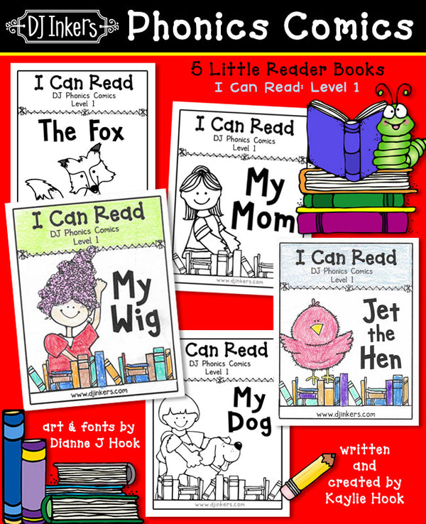 5 Phonics Comics printable mini books for early readers by DJ Inkers