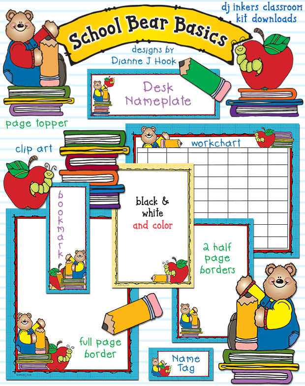 School Bear Basics classroom borders and printable teacher tools by DJ Inkers