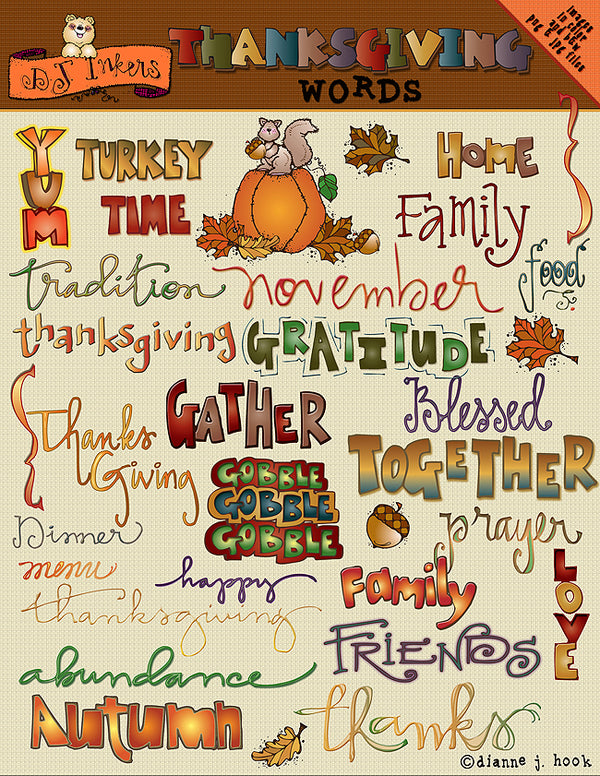 Thanksgiving words and clip art sayings by DJ Inkers