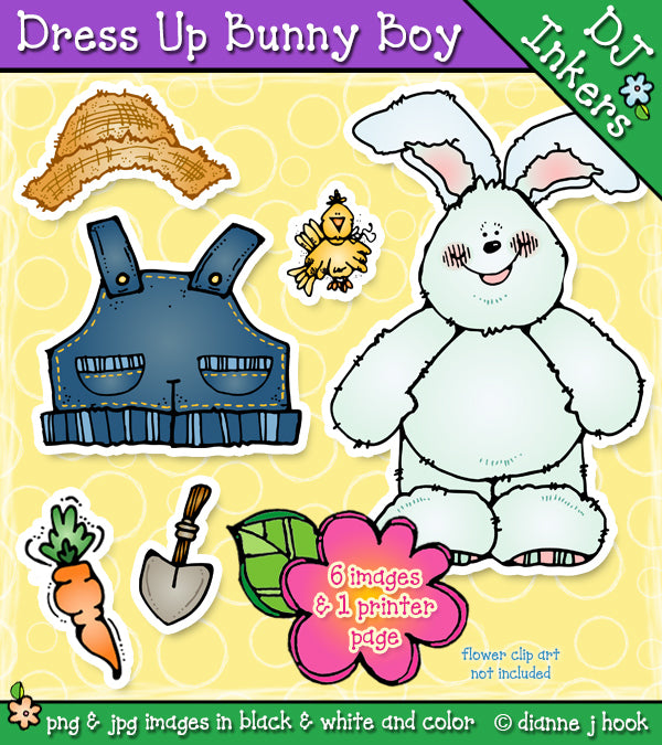 Dress-Up Bunny Boy clip art and printable activity by DJ Inkers