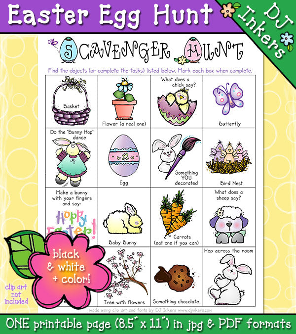 Easter Egg Hunt printable scavenger activity for kids by DJ Inkers