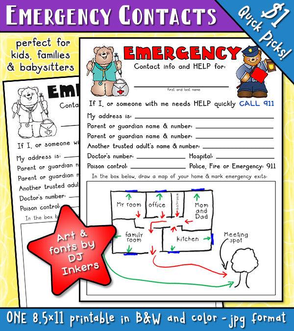 Emergency contact information sheet for kids and cub scouts by DJ Inkers