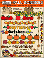 Cute clip art page borders for fall and autumn by DJ Inkers