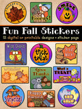 12 digital or printable stickers for fall and autumn smiles by DJ Inkers