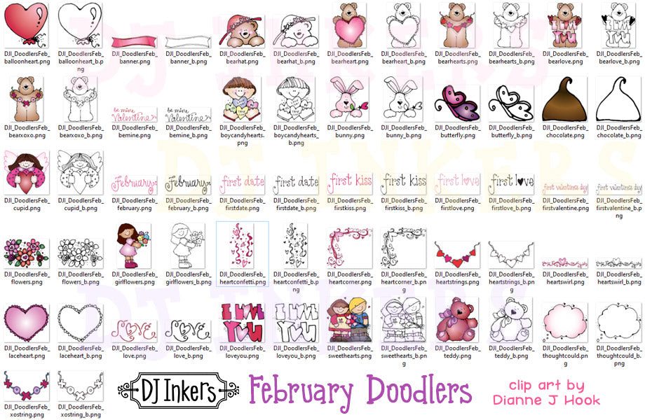 February Doodlers Clip Art for Love & Valentine's Day