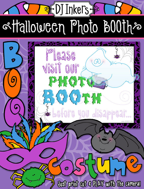 Halloween Photo Booth printable photo props and sign by DJ Inkers