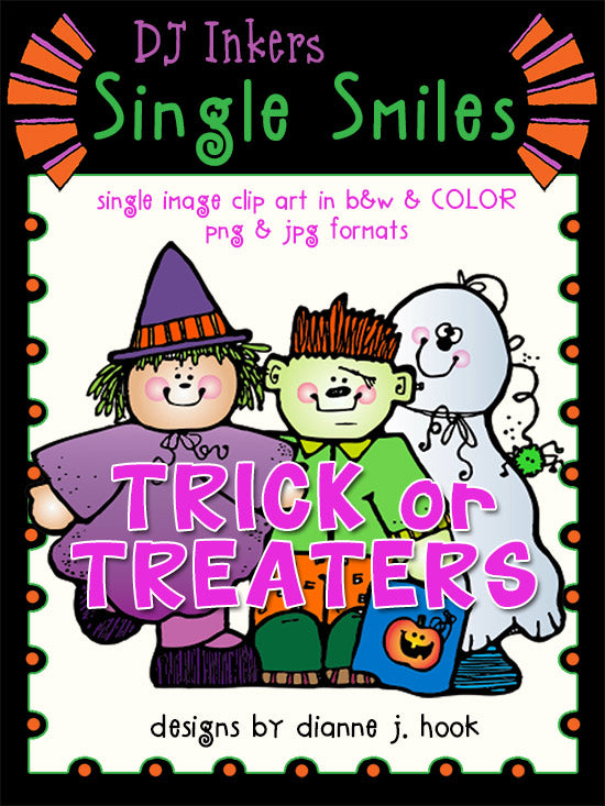 Kids trick or treaters clip art for Halloween by DJ Inkers