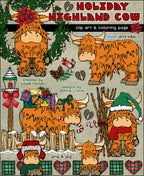 Adorable Scottish Highland cow clip art for the holidays by DJ Inkers