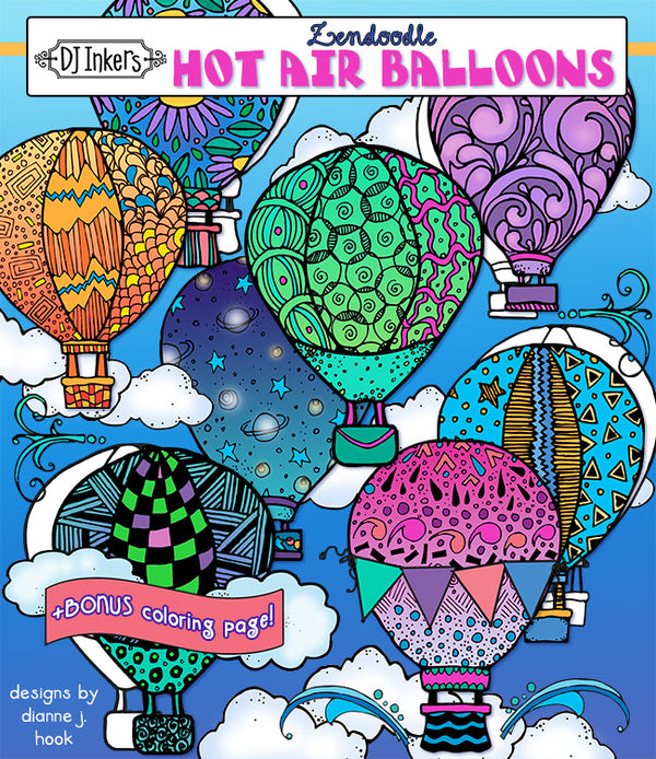 The sky's the limit with Zen Doodle Hot Air Balloon clip art by DJ Inkers