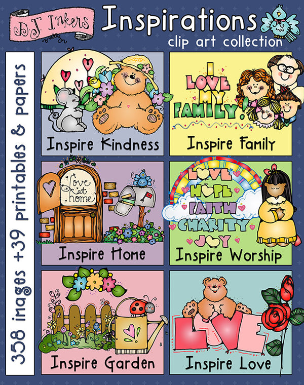 Inspirational clip art, borders and ideas to create smiles for home, church and crafting by DJ Inkers