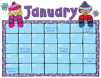 January Kids calendar with clip art by DJ Inkers