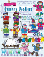 January Doodlers and cute Winter Kids Clip Art by DJ Inkers