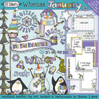 January Whimzee clip art, borders and backgrounds for winter by DJ Inkers