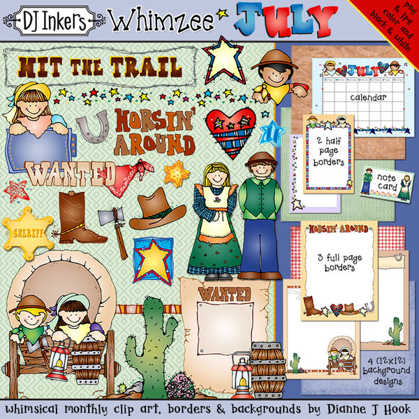July Whimzee - Old West and Pioneer Clip Art, Borders and Backgrounds by DJ Inkers