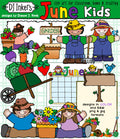 Cute kids clip art for gardening, healthy living and summer fun by DJ Inkers