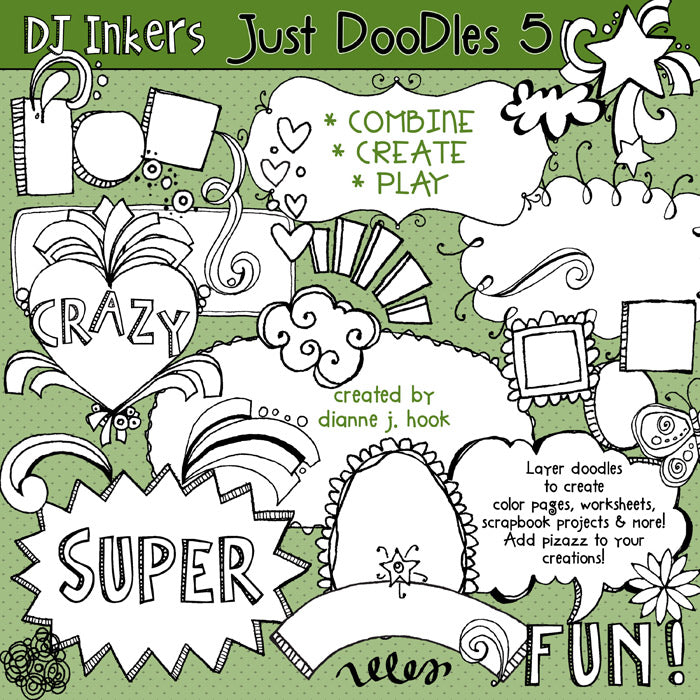 Fun clip art swoops and swirls for digital crafting by DJ Inkers
