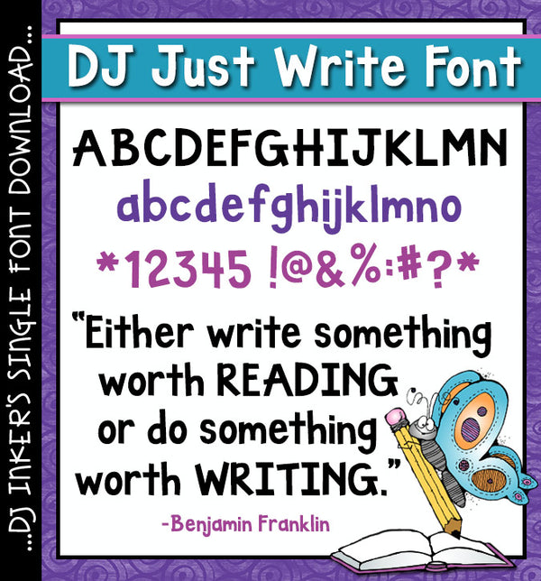 This bold block letter font by DJ Inkers is Just Write!