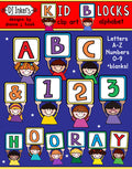 Cute clip art kids holding letter signs for learning the alphabet by DJ Inkers