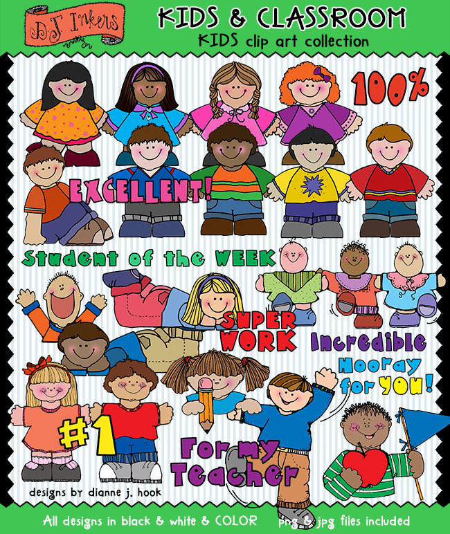 Cute clip art boys, girls and smiles for kids of all ages by DJ Inkers