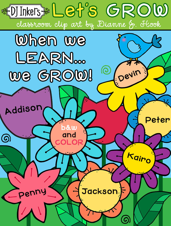 Printable spring flower bulletin board for teachers and classroom doors by DJ Inkers