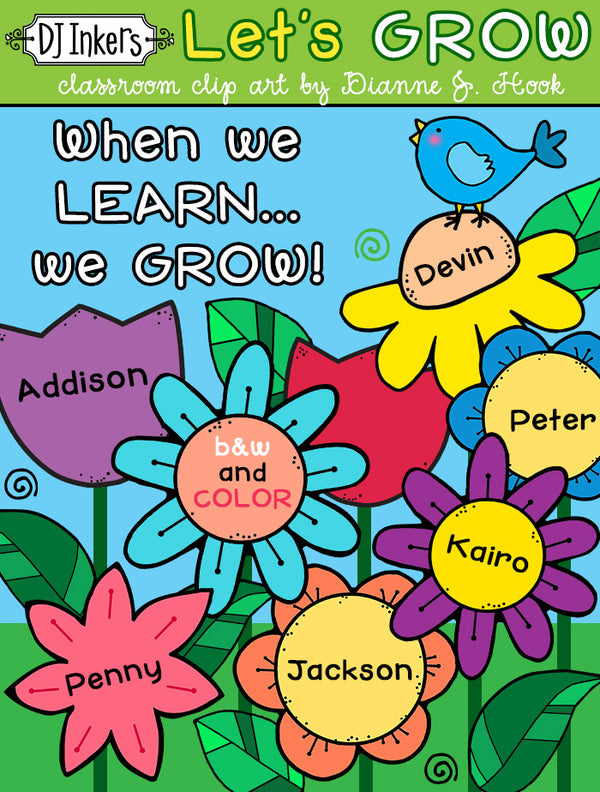 Printable spring flower bulletin board for teachers and classroom doors by DJ Inkers