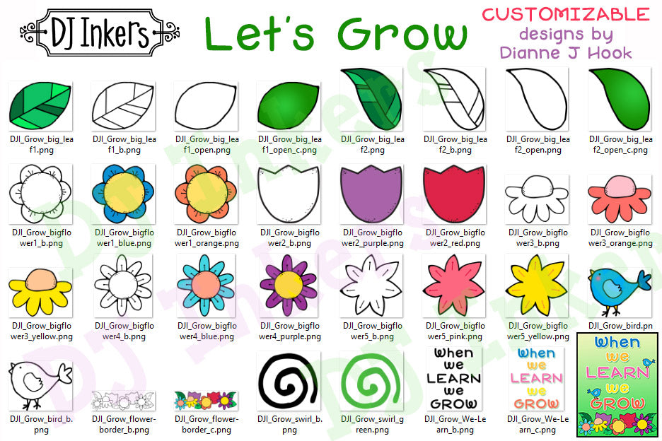 Let's Grow - Customizable Flower Clip Art and Decorating Kit