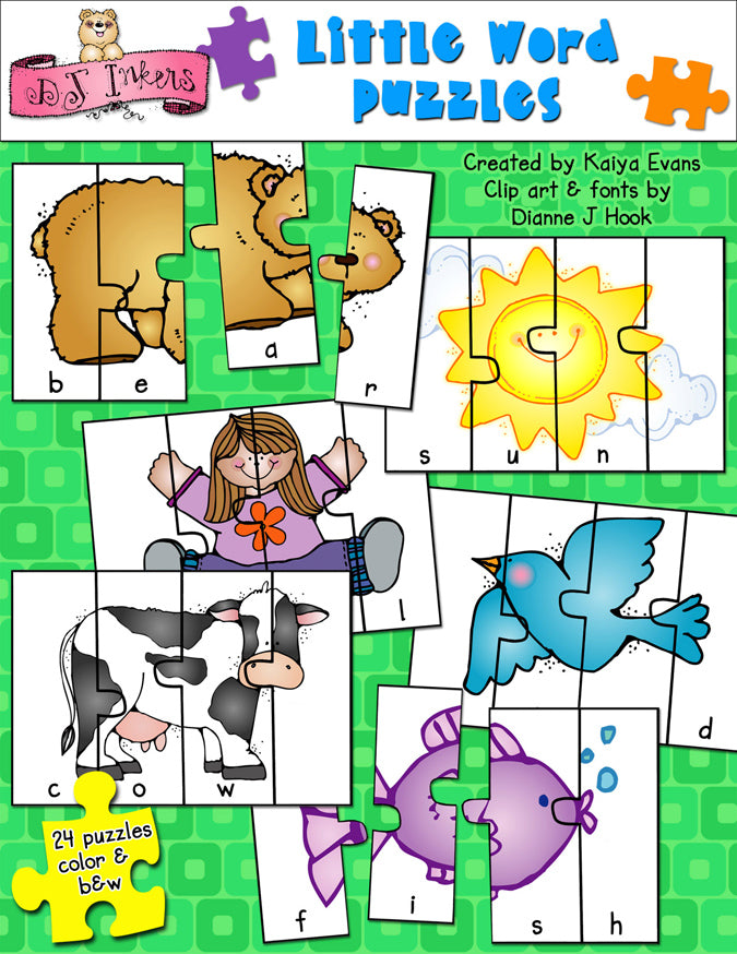24 Little Word Puzzles for kids and learning sight words by DJ Inkers